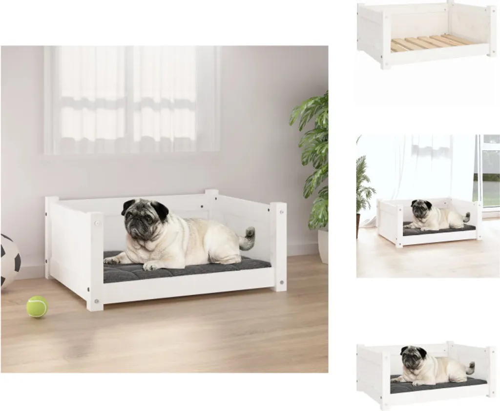 vidaXL Letto per cani bianco 65,5x50,5x28 cm in legno di pino massiccio - Letti per cani
