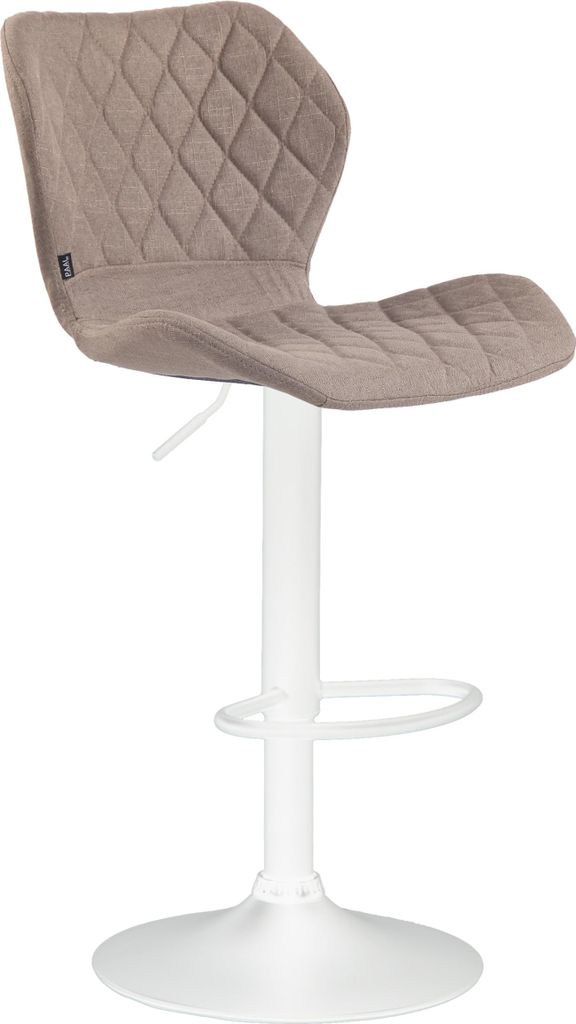 Barhocker DIBEL - Stoff Taupe 47x51x88 cm Weiß | Barstuhl Höhenverstellbar Mit Lehne Drehbar Tresenhocker Tresenstuhl Kneipenhocker Kneipenstuhl