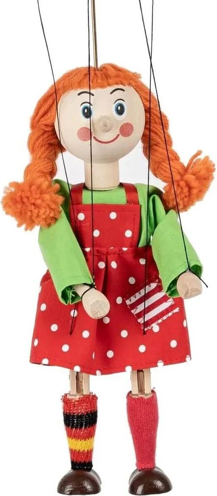 Marionette Mädchen mit Zöpfen, 20 cm, Holz-Marionette, Produktbild 