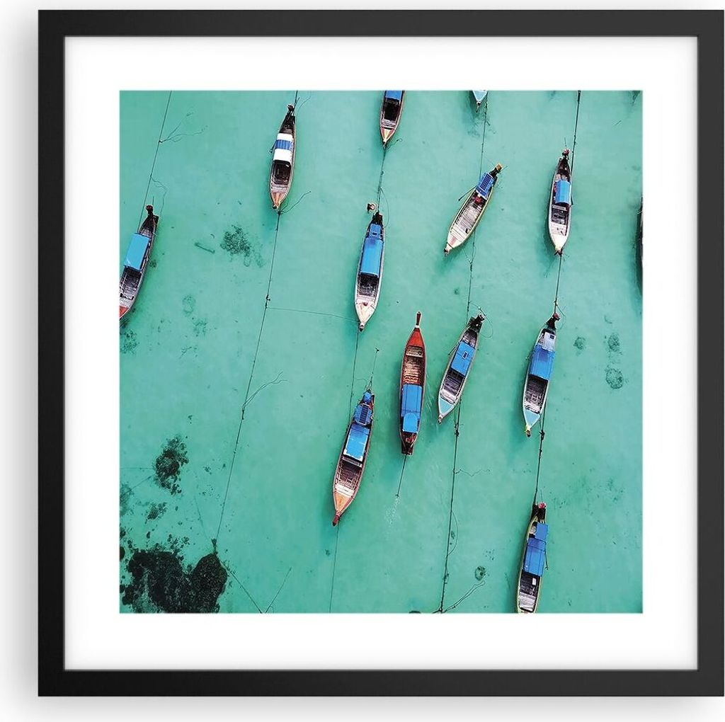 Gerahmtes Poster - Schwarzer Rahmen - Boote mit Luft - 40x40 cm - Wand Bild - Wanddeko - Wandbilder - Kunstposter - Wandposter - Bilderrahmen - Bil...