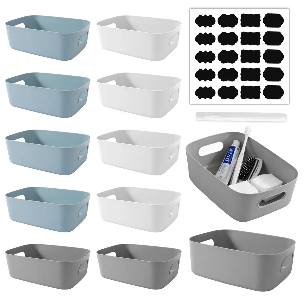 Rangement cuisine et bureau : 12 paniers plastiques blancs 25 x 14 x 7 cm