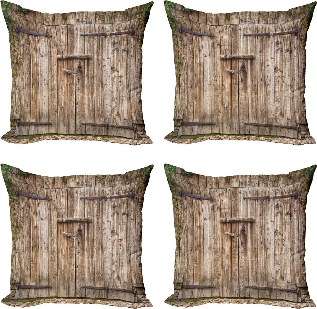ABAKUHAUS Rustikal Kissenbezug Set (4 Stück), Old Oak Stahltür, Moderner Doppelseitiger Digitaldruck, 50 cm x 50 cm, Tortilla