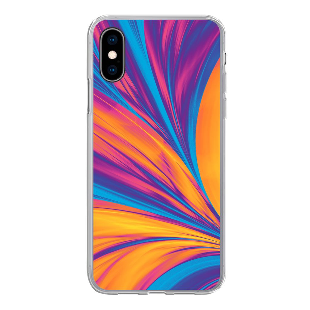 MuchoWow Handyhülle Schutzhülle Hülle für iPhone X Federn - Regenbogen - Neon - Abstrakt Silikon Softcase Handy Hülle - Handyhülle