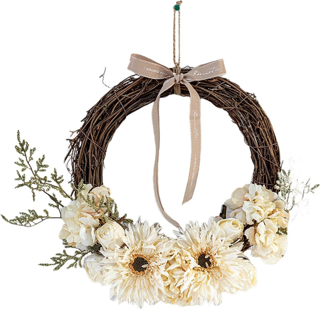 Künstlicher Blumen-Rattan-Kranz für die Haustür, handgefertigt, florale Zweig-Girlande für Hochzeiten, Geburtstagspartys, Wandbehang, Nachbildung