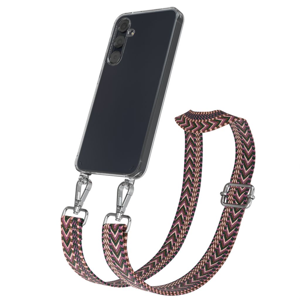 EAZY CASE Handykette - Verstellbarer Trageriemen kompatibel mit Samsung Galaxy A55, Handykordel mit transparenter Silikon-Hülle, Band in Lila