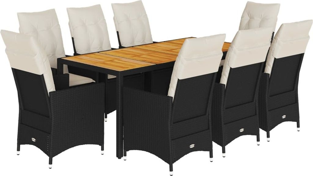 vidaXL 9-tlg. Garten-Essgruppe mit Kissen Schwarz Poly Rattan