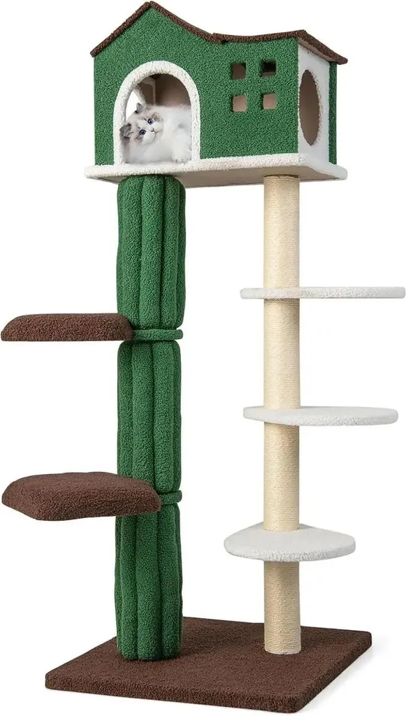 Arbre à chat 5 niveaux en bois massif - Structure stable pour intérieur