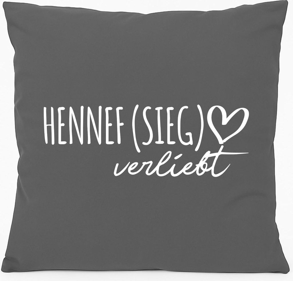 Huuraa Kissen Hennef (Sieg) verliebt 40x40cm mit Füllung Steel Grey Baumwolle Dekokissen Geschenkidee
