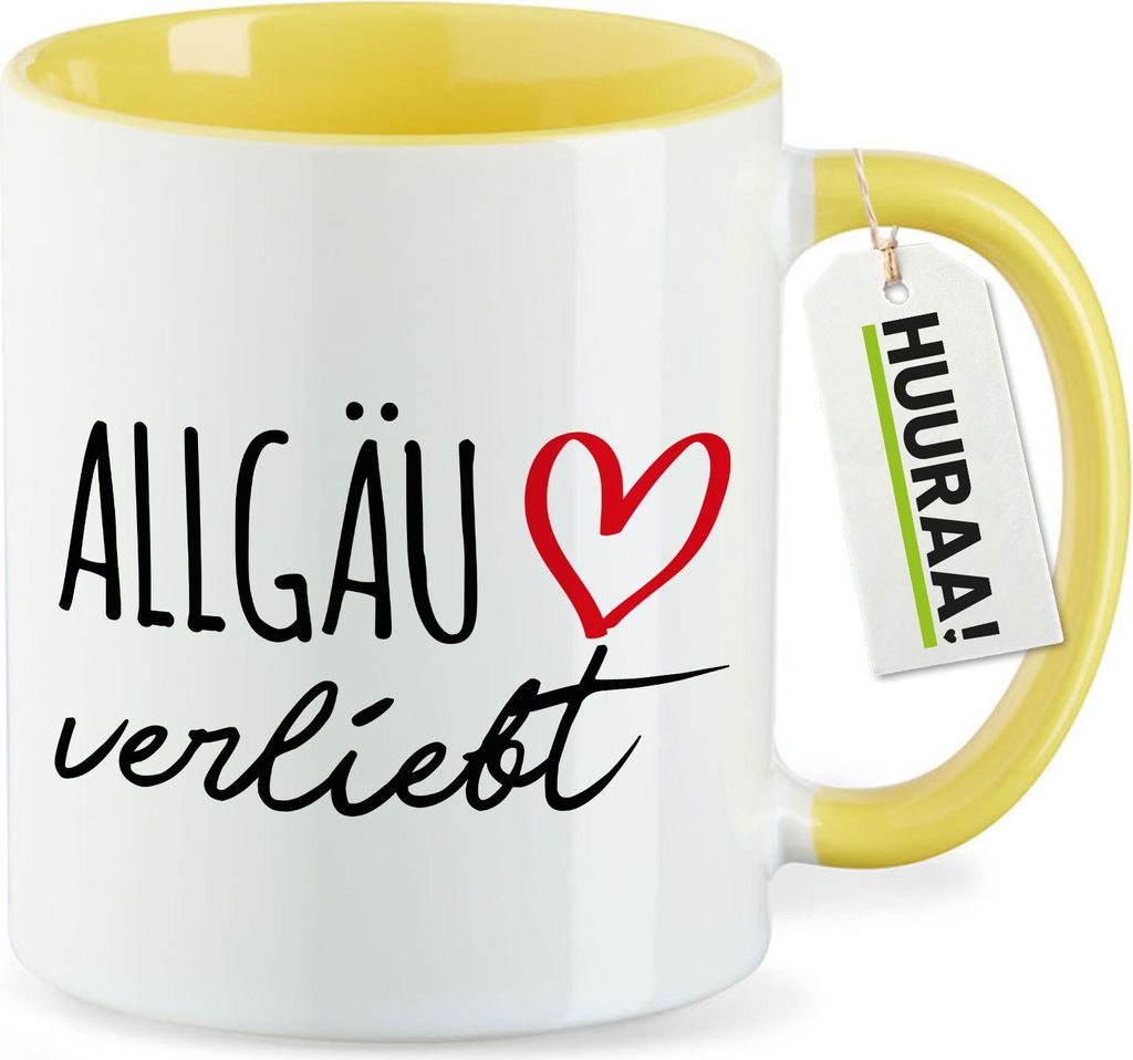 Huuraa Kaffeetasse Allgäu verliebt 330ml Gelb Keramik Kaffeebecher Geschenkidee