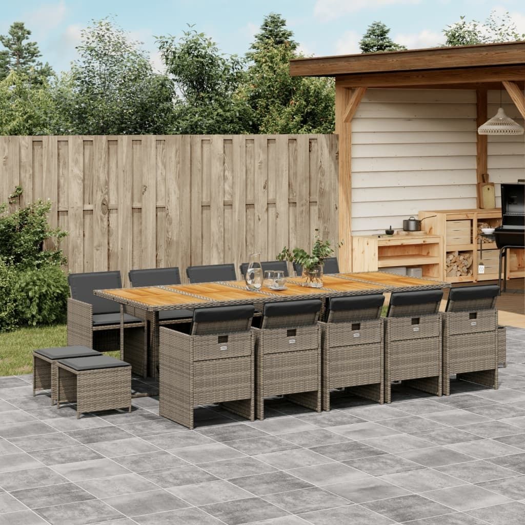 2024 cloris 15-tlg. Garten-Essgruppe mit Kissen Grau Poly Rattan - Gartenmöbel-Sets“2024 cloris