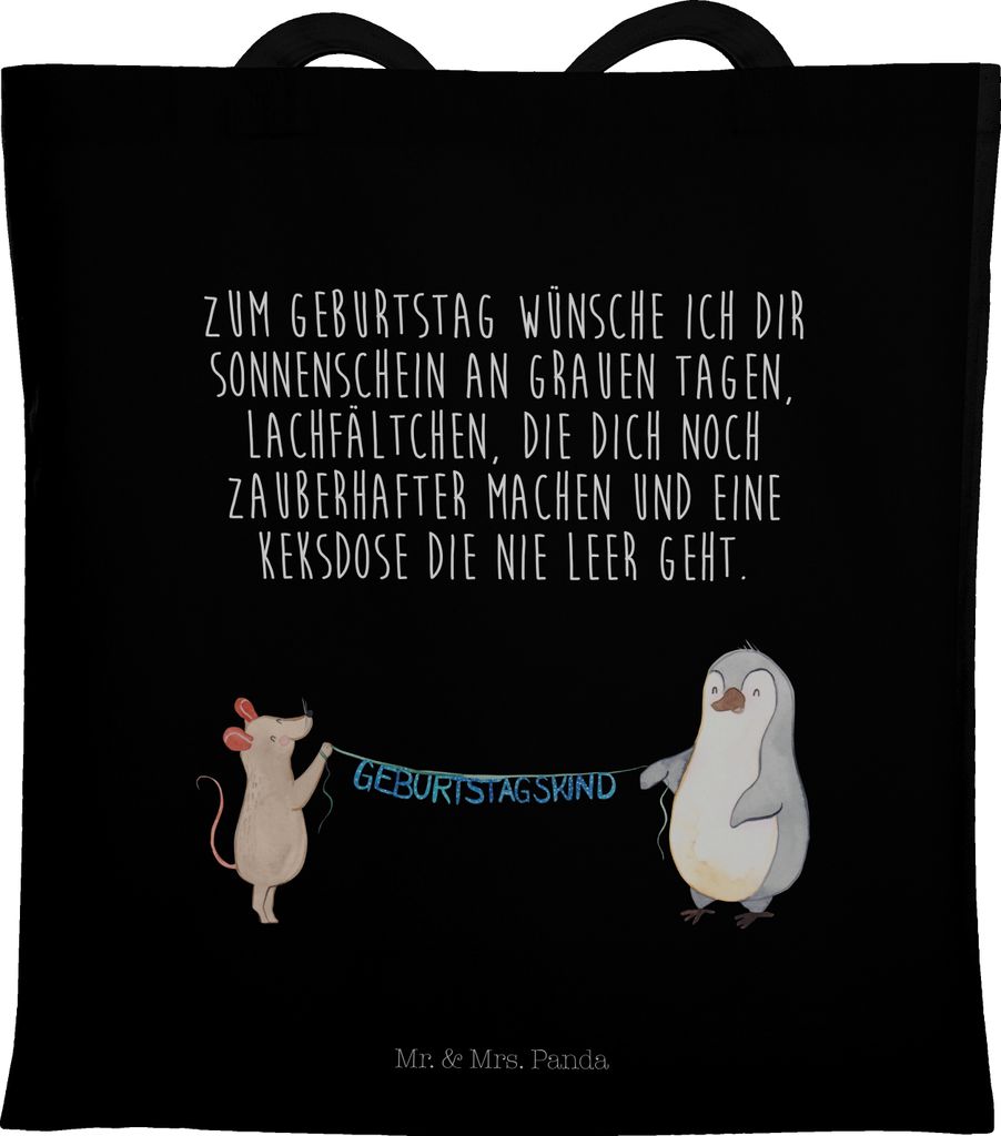Mr. & Mrs. Panda Schultasche Maus Pinguin Geburtstag - Schwarz - Geschenk, Happy Birthday, Jutebeutel, Tote Bag, Uni Tasche, Geburtstage, Laptoptasche