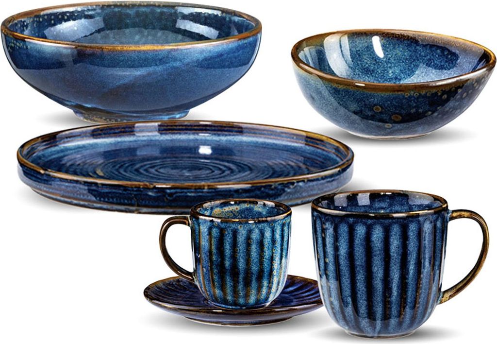 VERLO Starter-Set DEEP BLUE – Elegantes Porzellanset für Kaffee, Tee und Snacks, stilvolles Geschirr in Dunkelblau