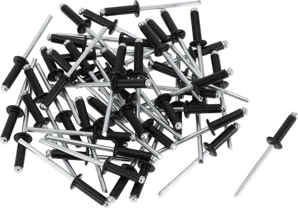 50 Stück Kuppelkopf Großkopf Blindnieten Aluminium Schwarz Silberton 4mm Griffdurchmesser 14mm Grifflänge 8,4mm Flanschdurchmesser