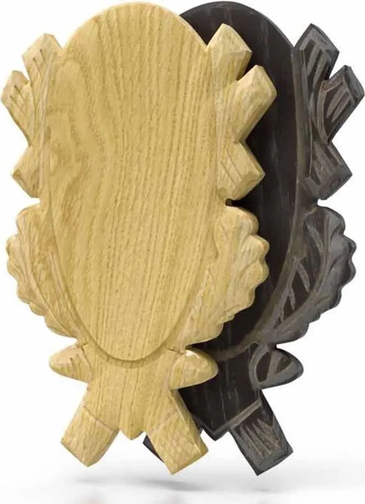 Scudetto Trofeo Capriolo Rovere Scuro 21x12cm | Tavola Intagliata 4 Foglie - 3