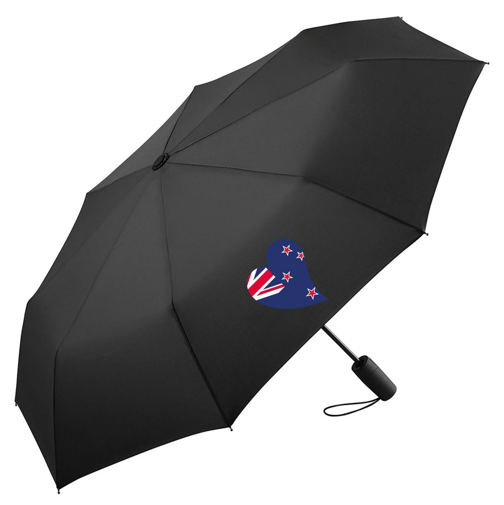 Huuraa Regenschirm Neuseeland Flagge Herz 98cm Schwarz Sturmfest Taschenschirm Geschenkidee