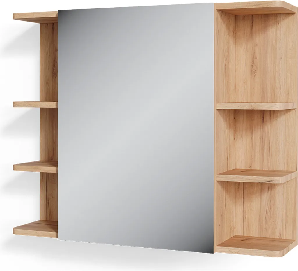 Armadietto Specchio Bagno Vicco Fynn 80 cm Quercia e Verde Opaco