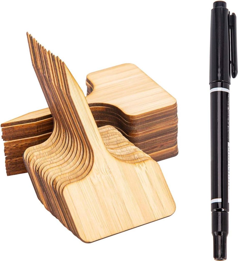 30 Stück Bambus Pflanzenetiketten - Bambus Holz T-Form Marker für Garten Topfpflanzen und Gewächshaus Zubehör - 10x6cm