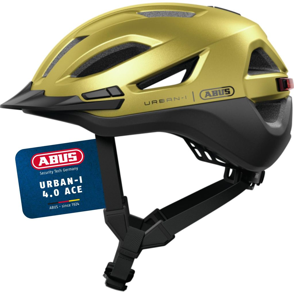 ABUS Stadthelm Urban-I 4.0 ACE - Fahrradhelm mit aufladbarem Rücklicht, 4 Leuchtmodi, Schirm, Zopf-Öffnung und magnetischem Verschluss - für Jug...