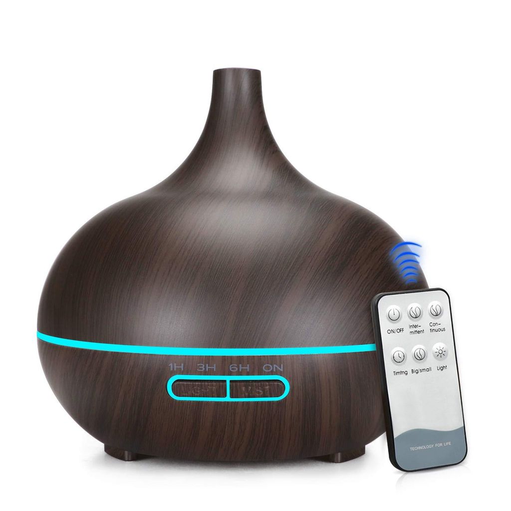 400ML Luftbefeuchter für Schlafzimmer Elektrischer Aromatherapie-Befeuchter im Holzmaserung mit 7-farbigem LED-Licht Leise Aroma Diffuser