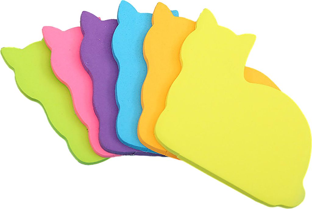 6 Stück Haftnotizen, selbstklebend, starke Klebrigkeit, helle Farbe, weit verbreitet, entzückende Haftnotizen in Katzenform, Notizbuchmarker