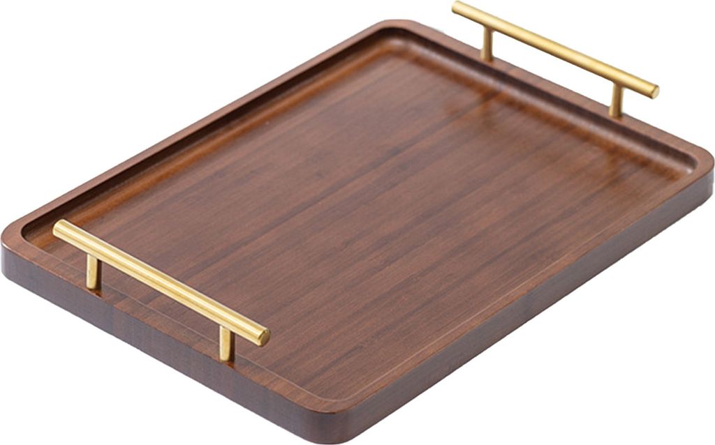 Teetassen-Tablett aus Bambus mit Metallgriff, rustikaler chinesischer Stil, großes Fassungsvermögen, rechteckiger Obsthalter aus Holz, Aufbewahru...