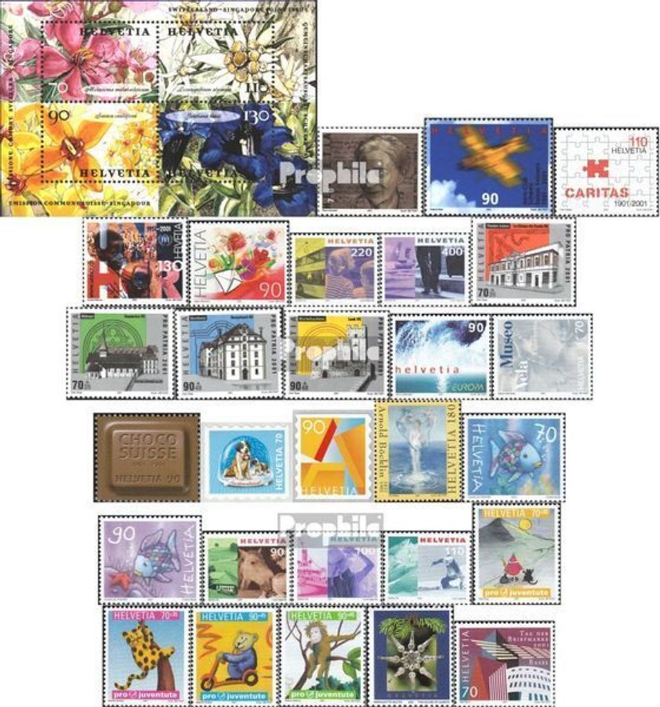 Briefmarken Schweiz 2001 Mi 1746-1777 (kompl.Ausg.) Jahrgang 2001 komplett postfrisch Jahrestage und Ereignisse
