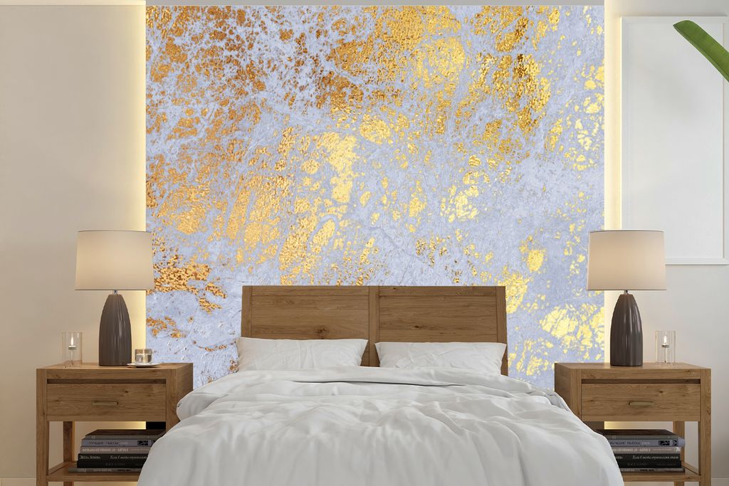 MuchoWow Fototapete für Wohnzimmer oder Schlafzimmer Wandtapete Vinyl Motivtapete Marmor - Gold - Grau - 280x280 cm - Hintergrundbild