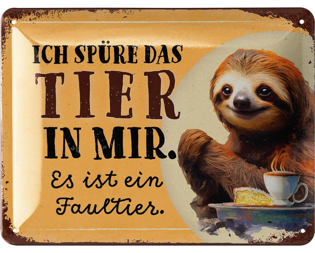 LANOLU Retro Blechschild Faultier, lustige Sprüche Schild Produktbild 