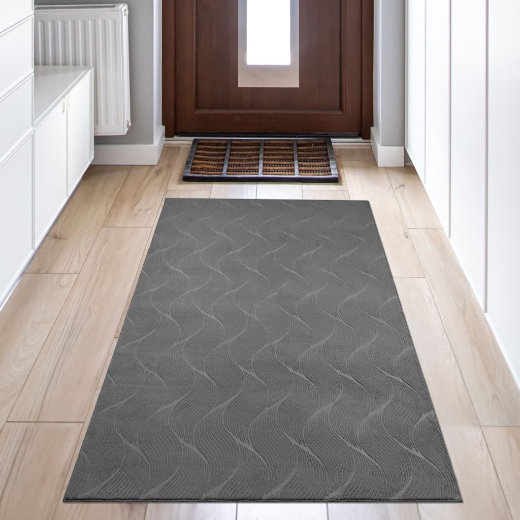 Kuschliger Teppich mit schönem Wellenmuster in anthrazit Größe - 80 x 150 cm