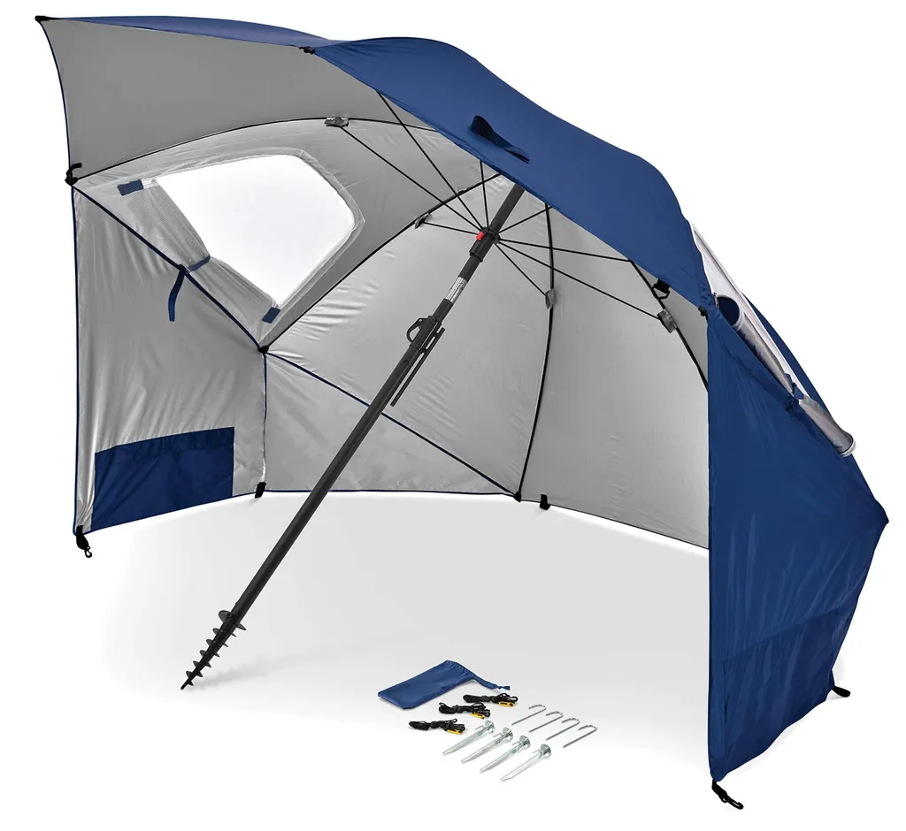 Parasol de plage portable bleu 243 cm pour activités de plein air