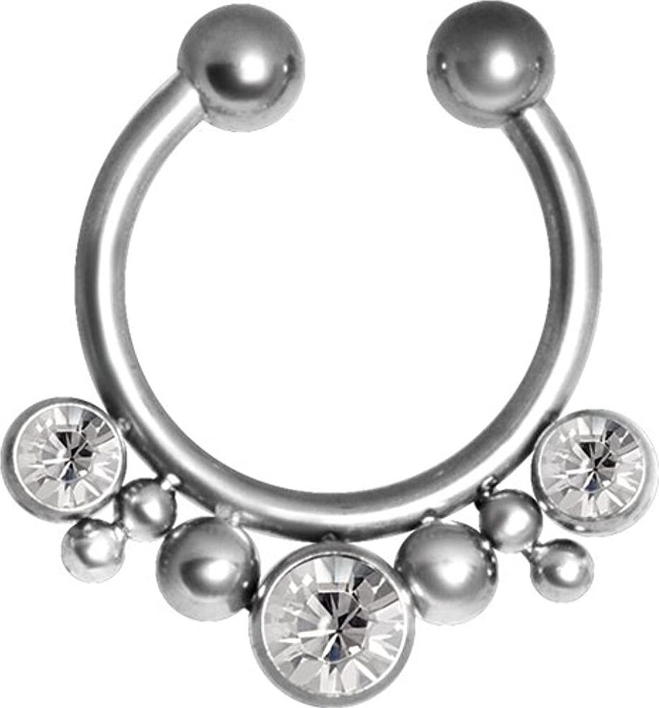 Karisma Fake Shiny Septum Nasenpiercing Piercing-Ring mit Kristallsteine in Weiss Edelstahl 316L