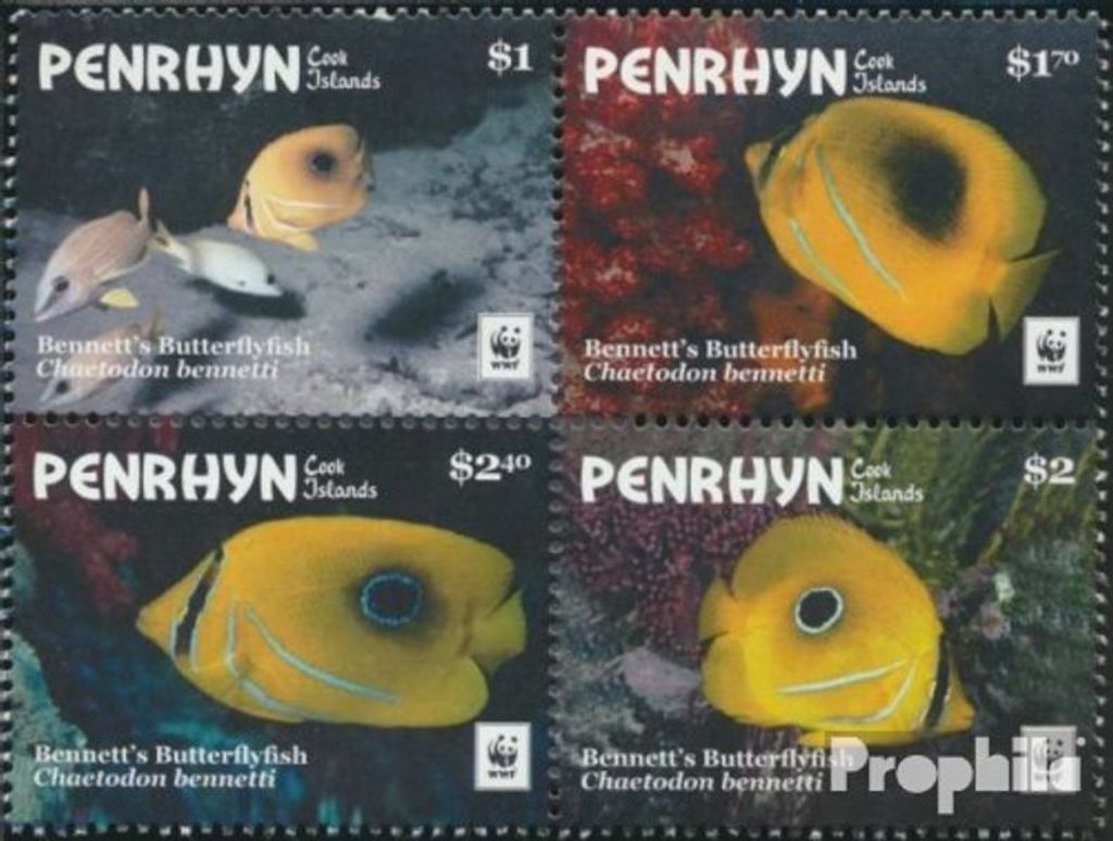 Briefmarken Penrhyn 2017 Mi 829-832 Viererblock (kompl.Ausg.) postfrisch Bennetts Falterfisch