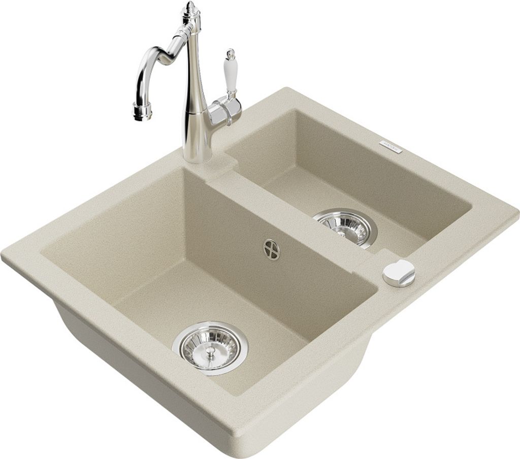 Mexen Carlos 1,5-Becken-Granitspüle mit Mischbatterie Carla, Beige - 6518-69-670700-00