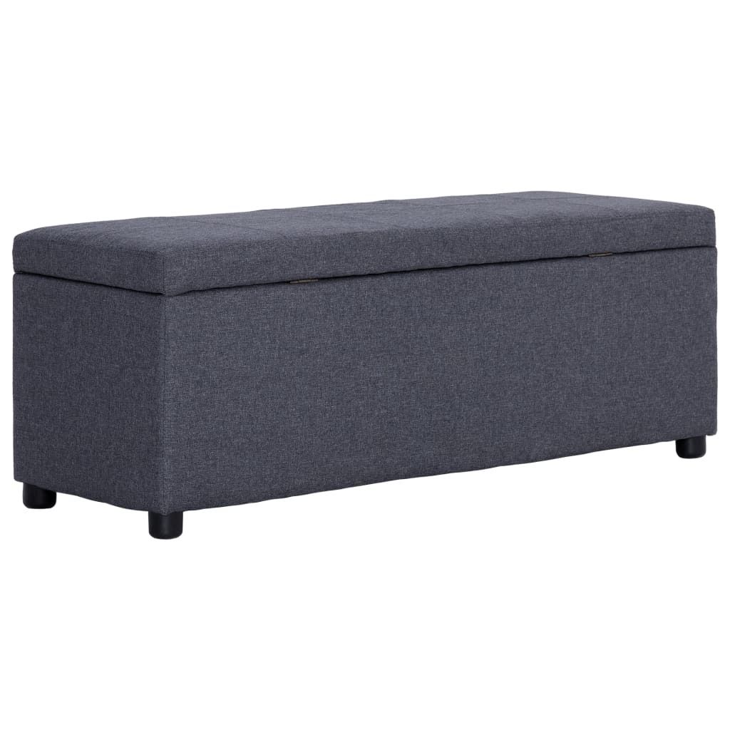A dark gray storage ottoman is shown against a white background.