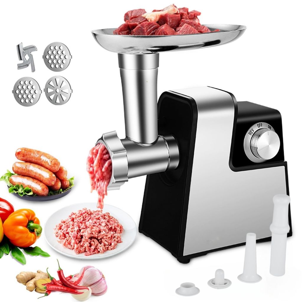 2800W Elektrischer Fleischwolf, Wurstfüller mit Wurstfüllröhren und Kubbe-Set, Lebensmittelmühle mit Klinge und 3 Tellern für Küche und Zuhause
