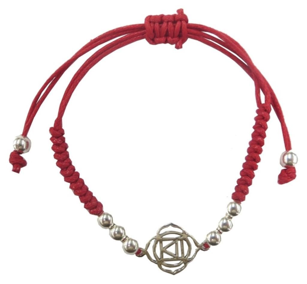 Armband "Muladhara Chakra" rot 1,4cm Silber 925 mit verstellbarem Baumwollband