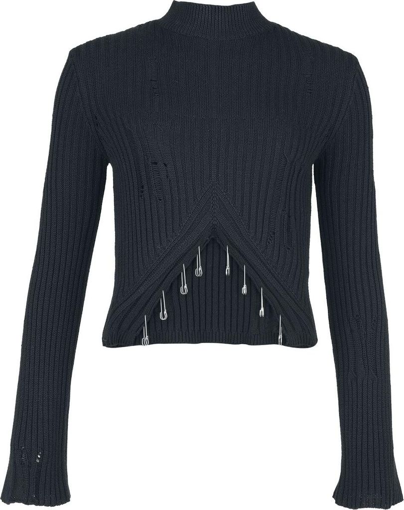 Gothicana by EMP Damen schwarzer Strickpullover mit Metalldetails S