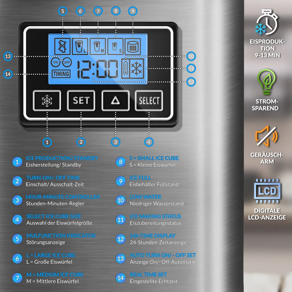 Machine à glaçons programmable tillvex 2.2L avec autonettoyage LCD - 3