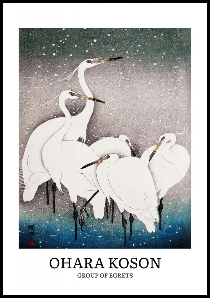 Plakat 70x100cm Design Egrets, Koson Vintage für das Wohnzimmer