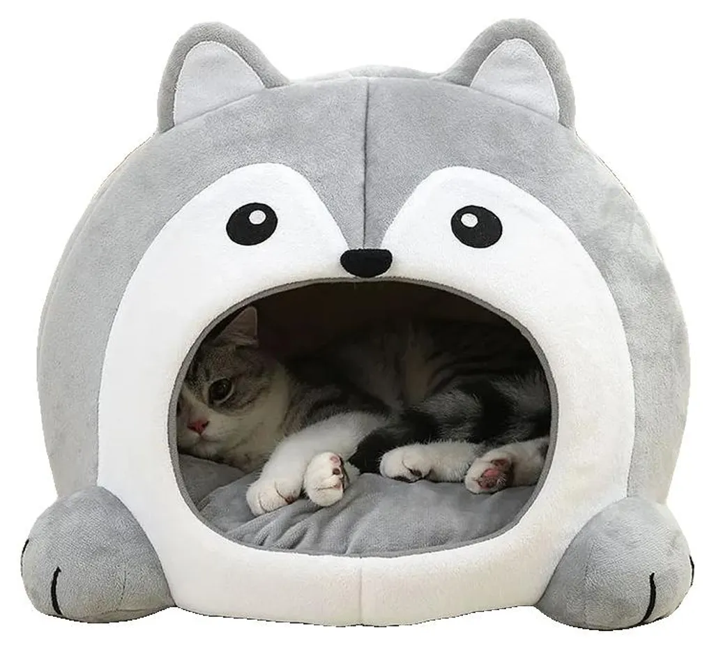 Niche pour chat douillette en peluche bleu marine taille L pour repos