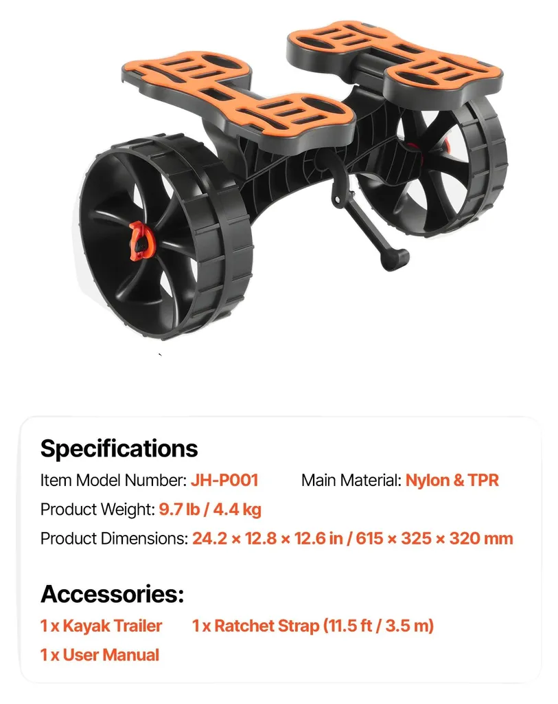 Chariot de kayak renforcé charge 136 kg max avec sangle KX-40