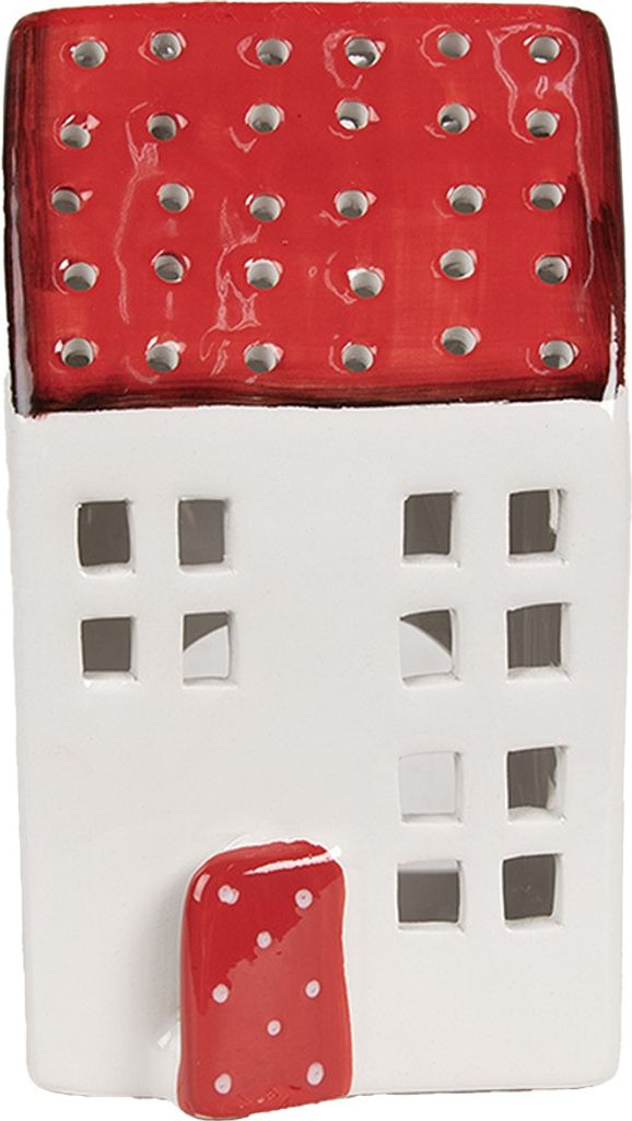 Clayre & Eef Teelichthalter Haus 8x8x15 cm Weiß Rot Kunststoff