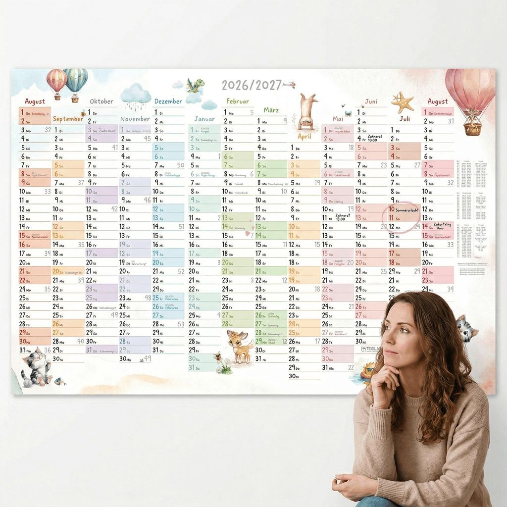 Schuljahreskalender A1 2026/2027 Tierwelt Pastell – 13 Produktbild 