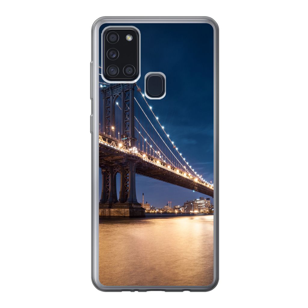 MuchoWow Handyhülle Schutzhülle Hülle für Samsung Galaxy A21s New York - Manhattan - Mond Silikon Softcase Handy Hülle - Hartschale