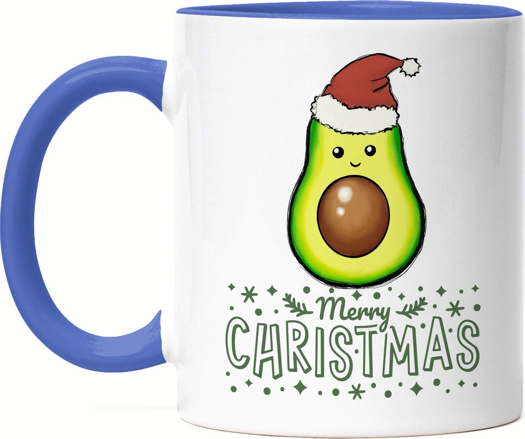 Merry Christmas Tasse Blau Geschenkidee Avocado-Fans Guacamole Süßes Motiv für Weihnachten für Familie Freunde