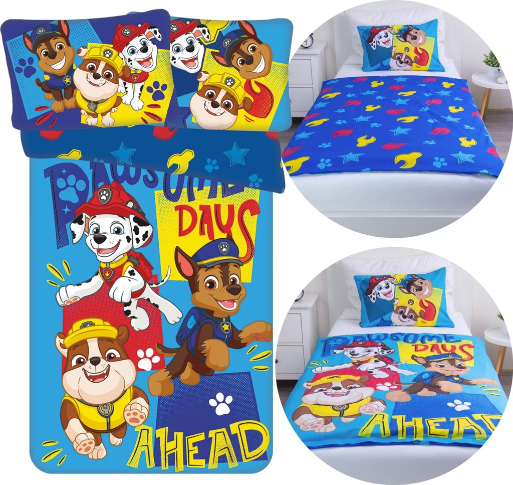Paw Patrol Jungen, DOPPELSEITIG, Kinderbettwäsche, mit Reißverschluss, 100% BAUMWOLLE 100x135+40x60 cm