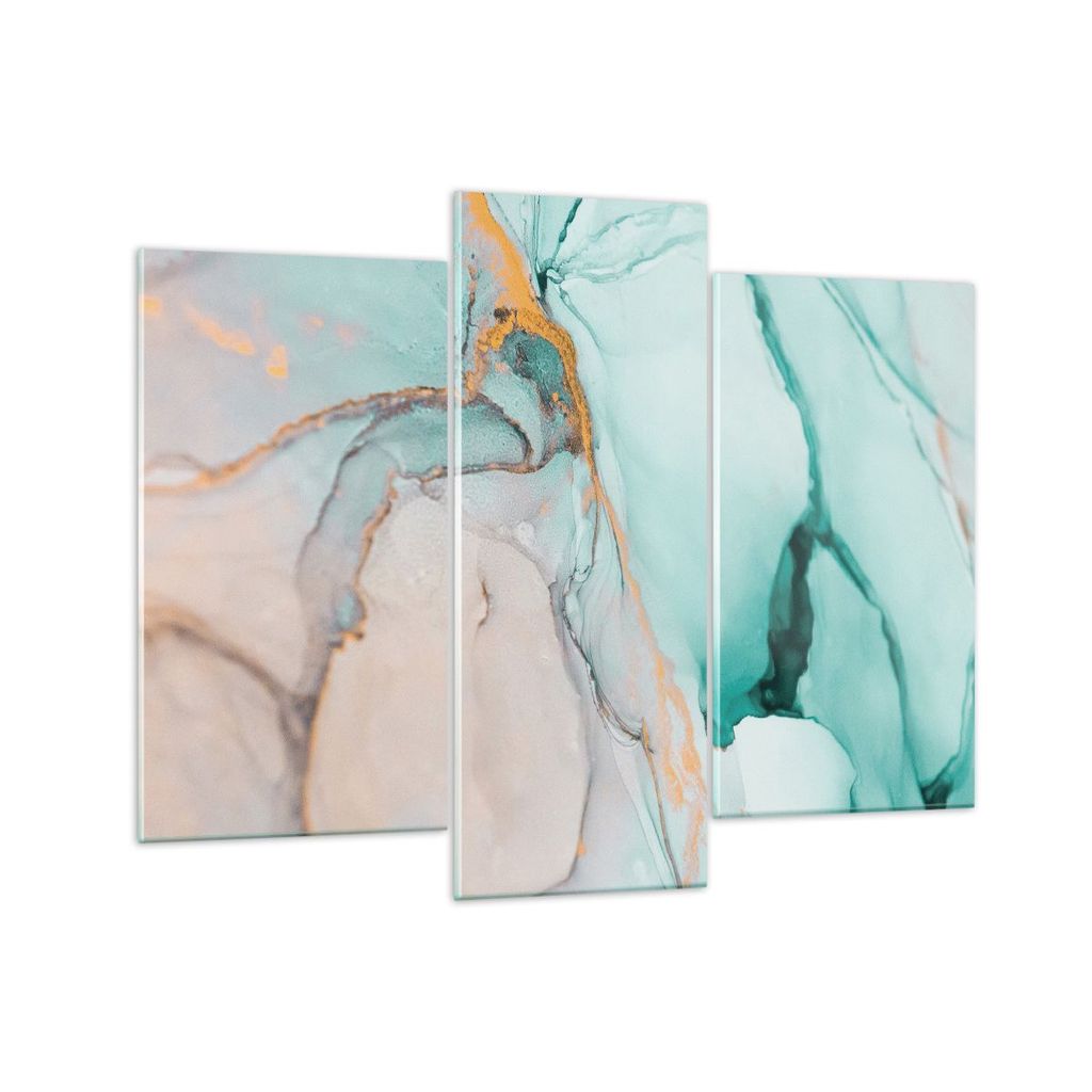 Bilder auf glas - 3 Teile - Marmor Abstraktion Türkis - 130x100cm - Glasbilder - Wandbilder - Bilder - Wanddekoration aus Glas - Glas Bilder - Wan...
