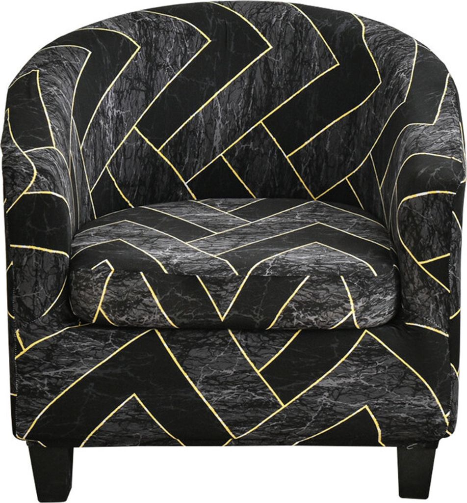 2 Stück Stretch-Couchbezug Bedruckter Clubsesselbezug Geometrisches Muster Wannenstuhlbezug, Schwarzes Dreiecksstich