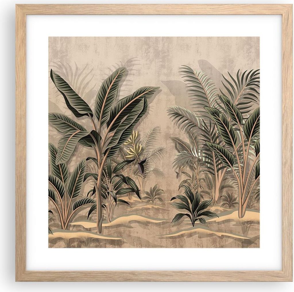 Gerahmtes Poster - Rahmen in heller Eiche - Wald Blatt Baum - 40x40 cm - Wand Bild - Wanddeko - Wandbilder - Kunstposter - Wandposter - Bilderrahme...