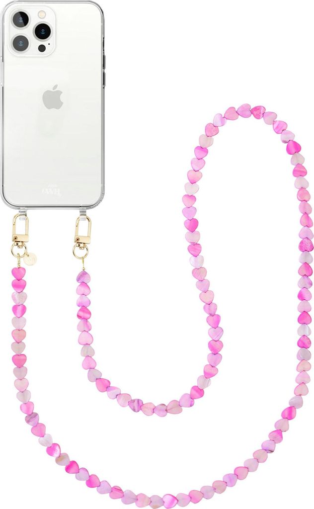 Shell Hearts (Pink & Purple) Transparant Cord Hülle - Long cord - Kompatibel mit iPhone 14 Pro